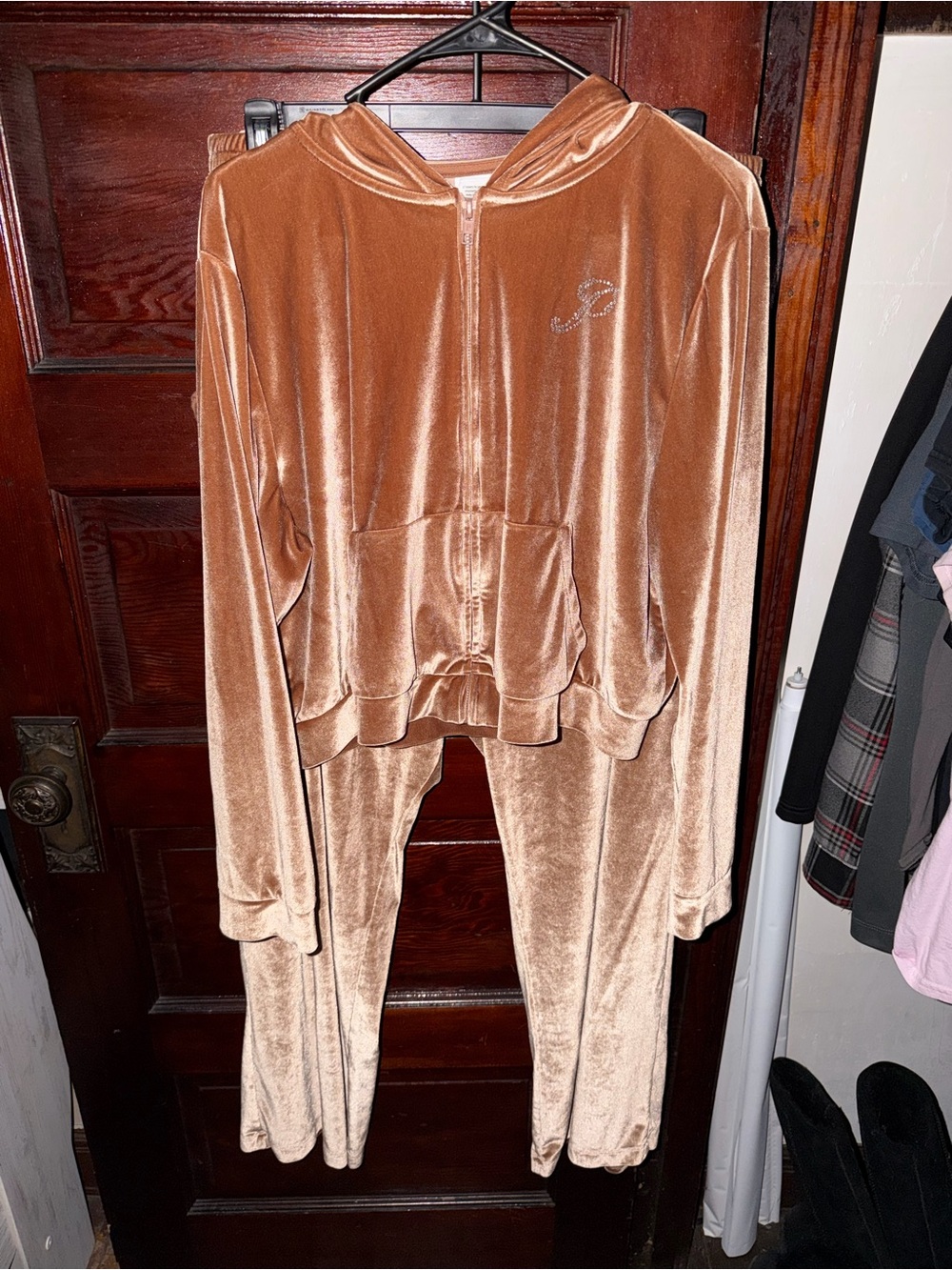 Brown Velvet Hoodie & Sweatpants Set